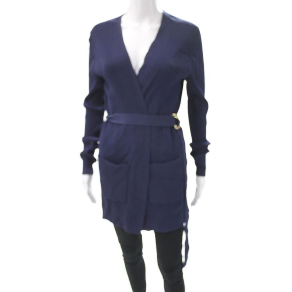Michael Michael Kors Womens Blue Ribbed V-Neck Cardigan Size S